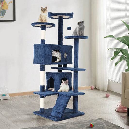 54In  Tower for Large Cats, Cat Climbing Tower Cat Scratching Tree with Cat Scratching Stand, Big  House Funny Toys for Kittens Pet(Navy Blue)